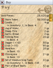 Buy window showing dependable shop stock