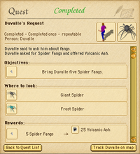 Quest Log details showing Duvalle's completed request