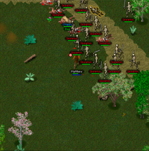 A larger skeleton chase building around one player