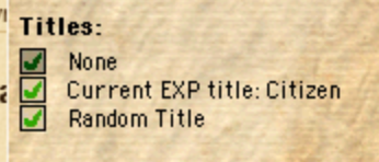 Title selection options in the character window